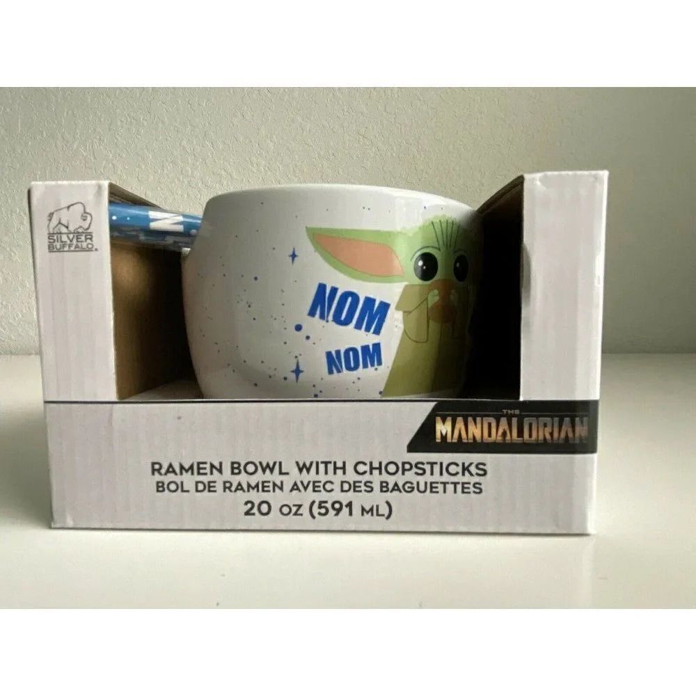 Disney Star Wars Baby Yoda Grogu Ceramic Ramen Bowls‎  With Chopsticks NEW